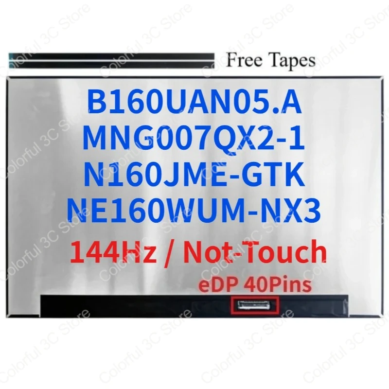 16 Inch 144Hz Laptop LCD Screen MNG007QX2-1 NE160WUM-NX3 B160UAN05.A N160JME-GTK Display Matrix Panel Replacement 1920x1200