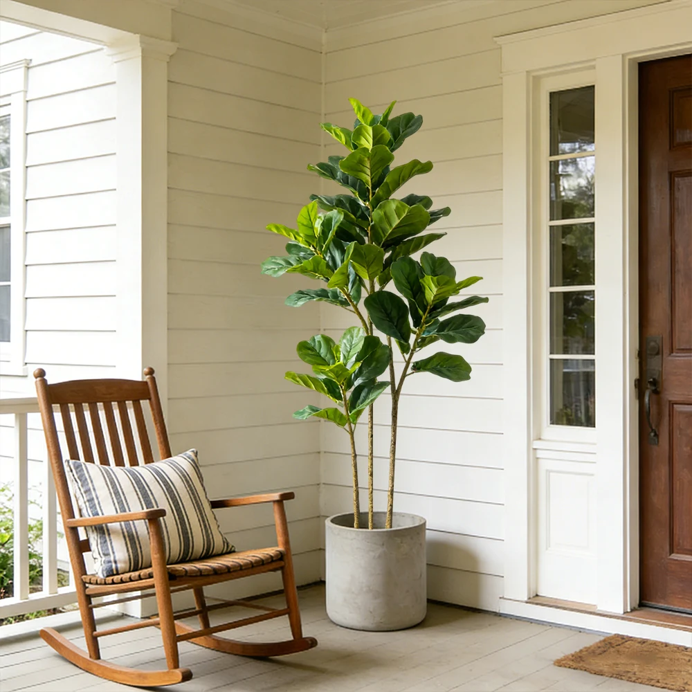 64/122 cm großer künstlicher Ficusbaum, künstliche Eichenpflanze, tropischer Ficus-figueirobaum, Kunststoff-Banyan-Blätter für Haus, Garten, Hochzeitsdekoration – Detail 7