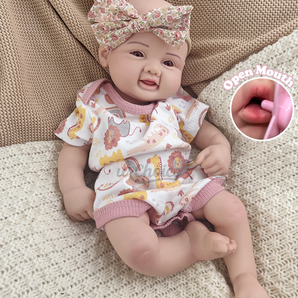 Muñeca de silicona completa de 40cm Angelic Grin Baby Girl con chupete auténtica muñeca para bebés Reborn para soporte de depresión y soledad