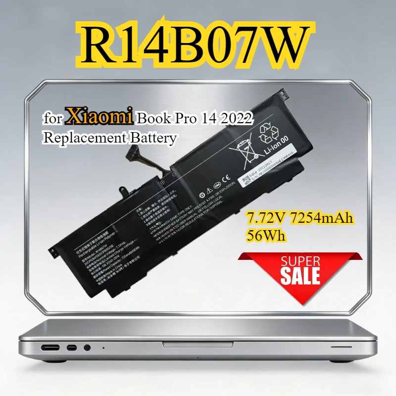 New R14B07W Laptop Battery for Xiaomi Book Pro 14 2022 Replacement Battery 7.72V 7254mAh 56Wh Rechargeable Bateria Notebook