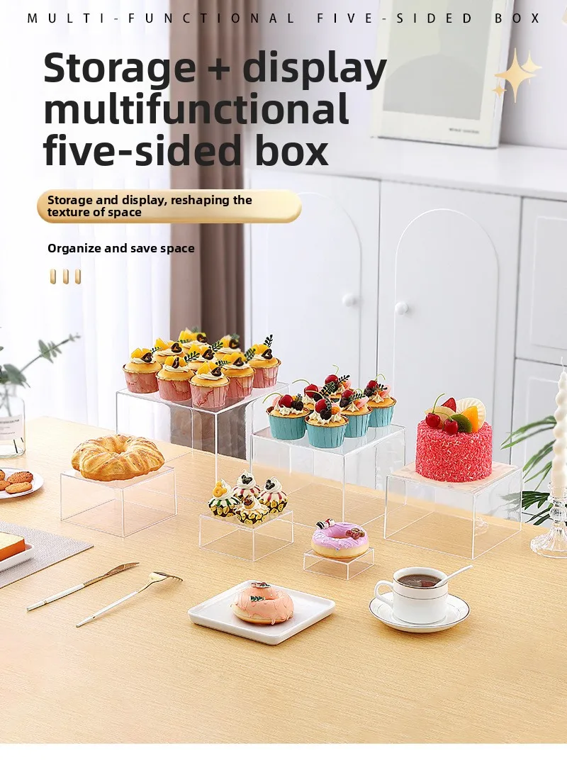 6Pcs Clear Acrylic Dessert Display Stand Set Cake Cupcake Food Display Riser Buffet Serving Tray for Wedding Birthday Party