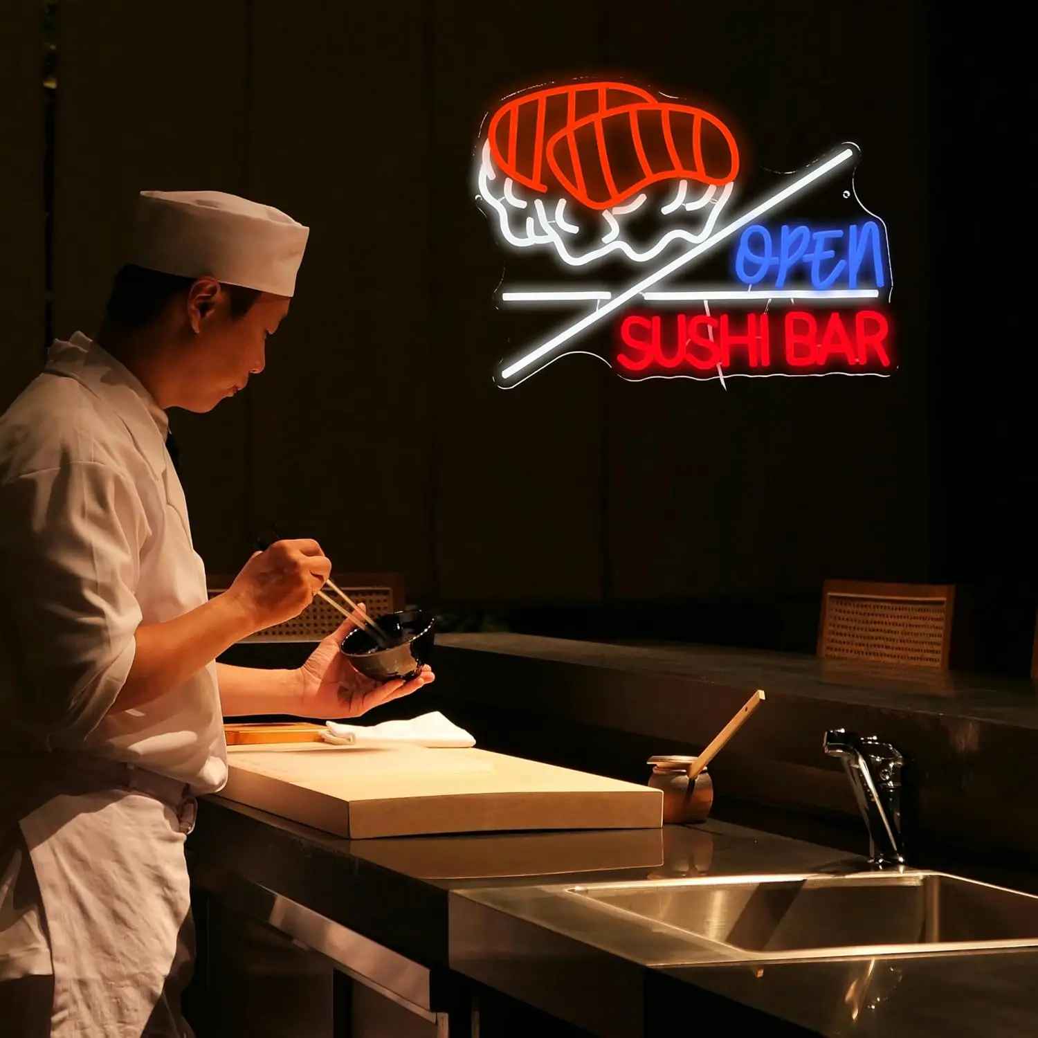 Sushi Neon Sign LED Bar Open Sign for Wall Decor USB Dimmable for Business Japanese Restaurant Shop Snack Food Street Decor Gift