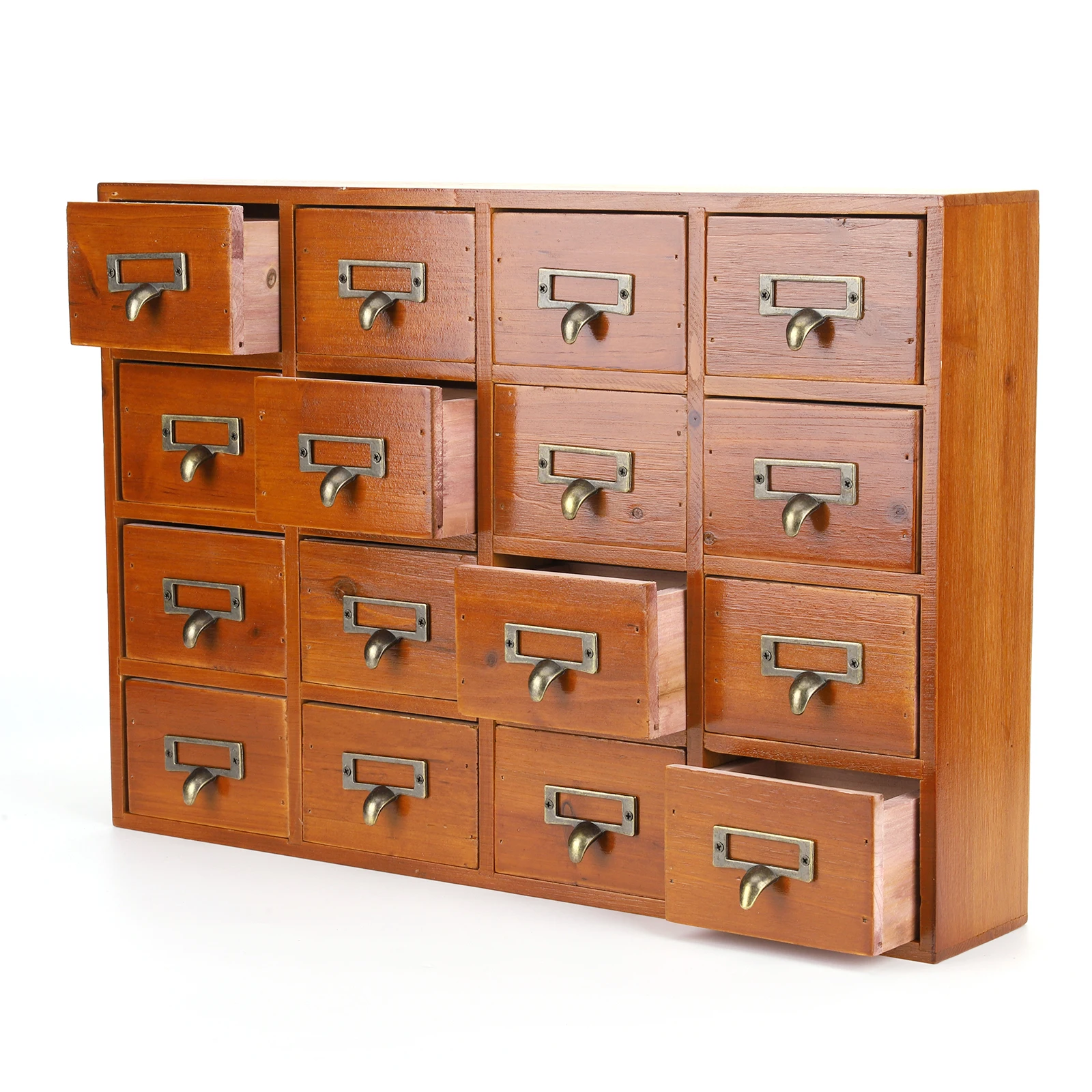 

Wooden Storage Box with 16 Drawers Traditional Apothecary Cabinet Rustic Wood Desk Drawer for Home Office Bedroom Decoration