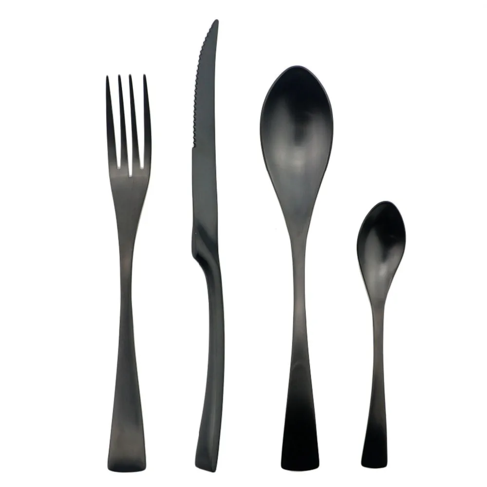 Matte Black Silverware Set 18/10 Stainless Steel Cutlery Utensils Modern Flatware Knife Fork Spoon Dinner Set 4/6/16/24 Pcs