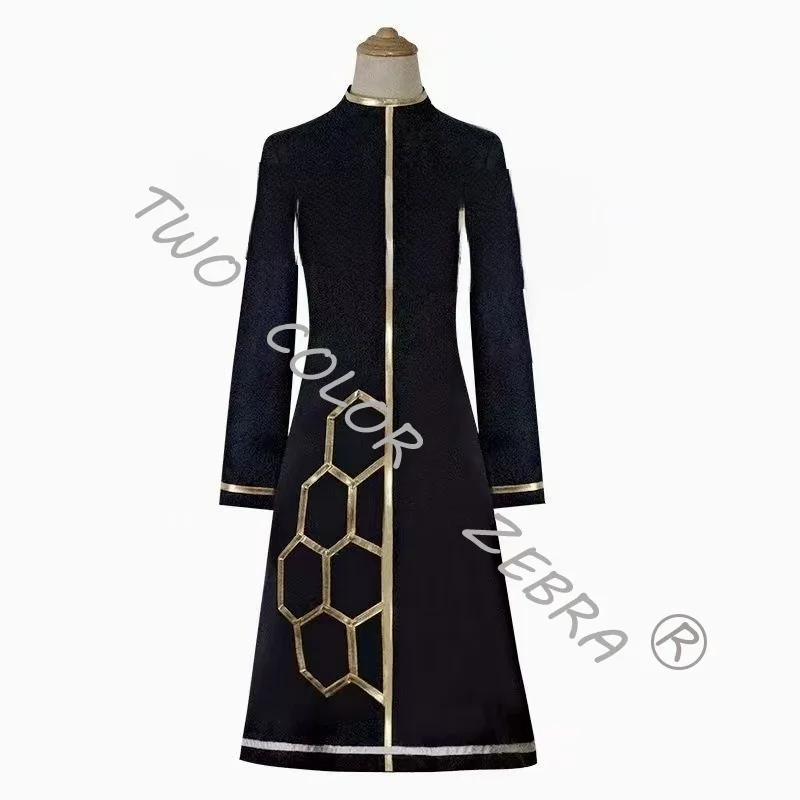 Library of Ruina Binah Cosplay Costume Black Fantasy Cloak with Fur Trim and Gold Geometric Medieval Cos Cape Wig Set Roleplay - view 6