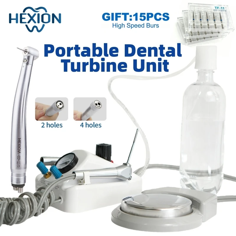 HEXION Tragbare Dental-Turbineneinheit – 2/4-Loch-Hochgeschwindigkeits-Handstück, 3-Wege-Spritze mit 600-ml-Flasche – Zahnaufhellungs-Zahnmedizin-Werkzeug – Detail 1