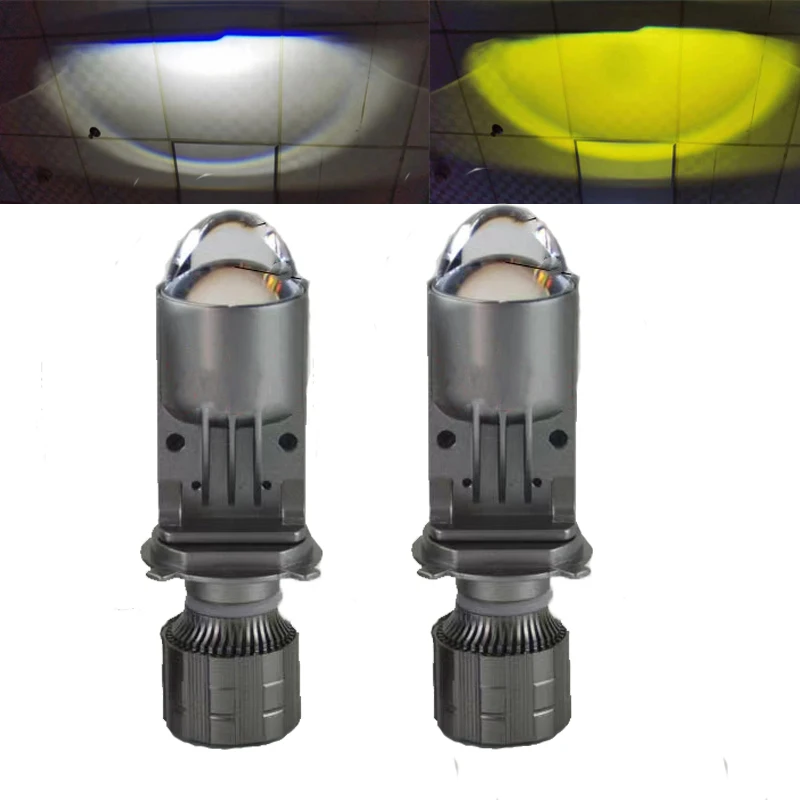 

H4 Mini Lens Car Headlight H4 LED Projector Bulbs 2 Color Change Low Beam White/Yellow High Beam White Lampada led Canbus 12V