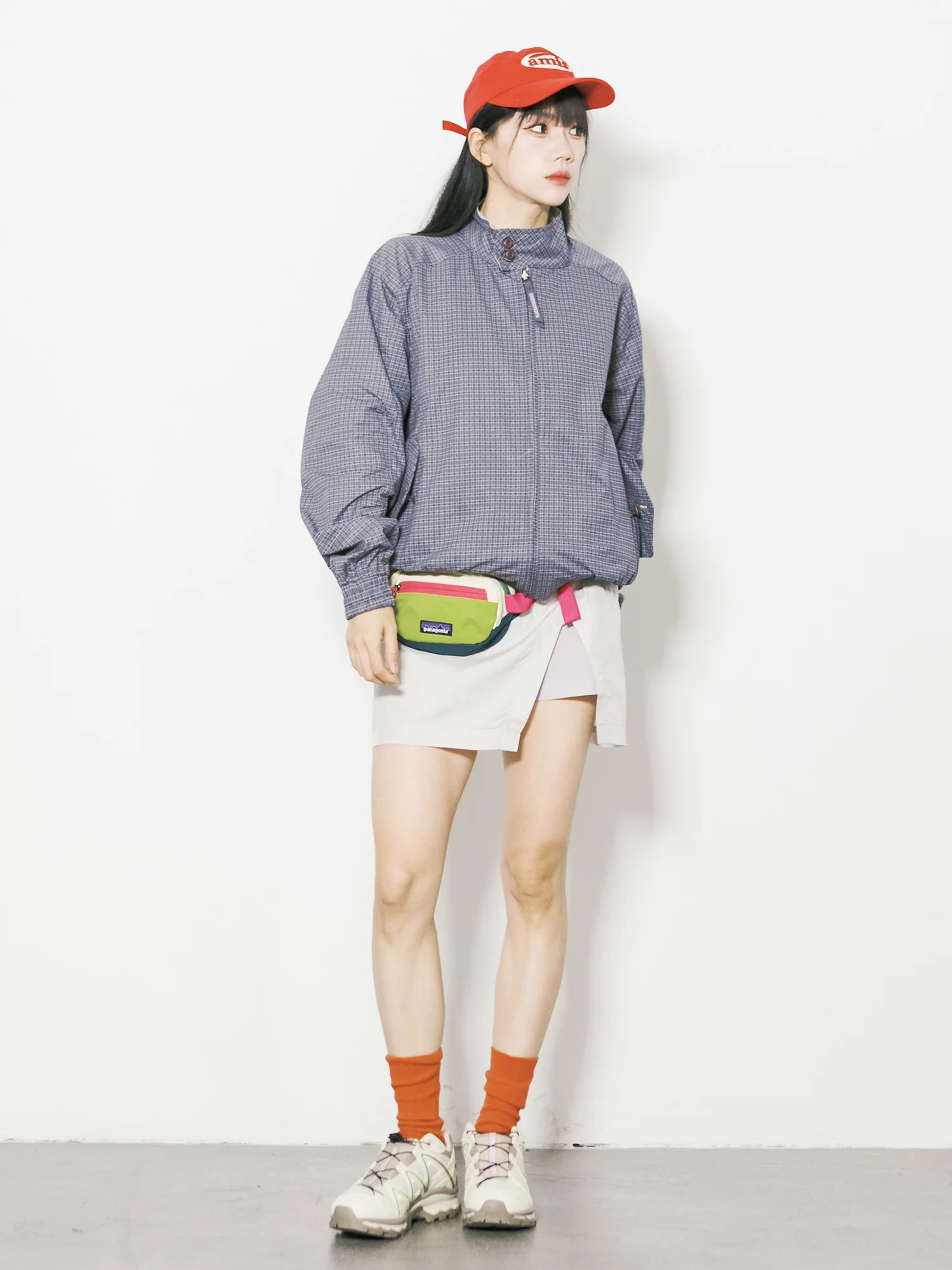 Quick Dry Color Block Design A-Line  Skirt for Women Outdoor Style Three Quarter Length Fake Two-Piece Skirt Polyester Fiber
