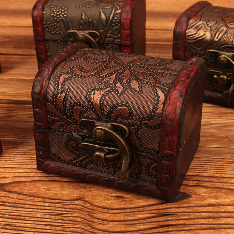 1PC Vintage Mini Wooden Treasure Chest Storage Box, Jewelry Organizer Gift Box