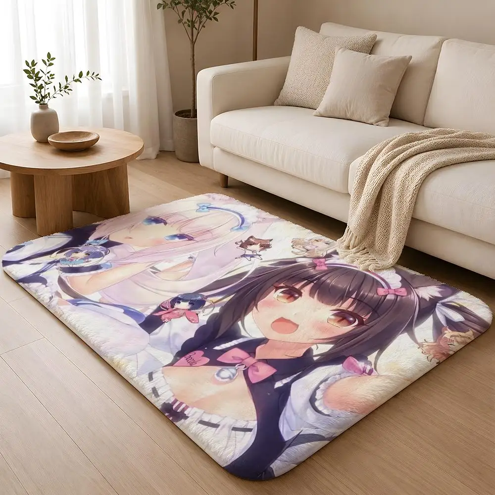 N-NEKOPARA Floor Mat Machine Washable Soft Flannel Area Rug, Non-Slip Absorbent Floor Mat for Living Room Bedroom