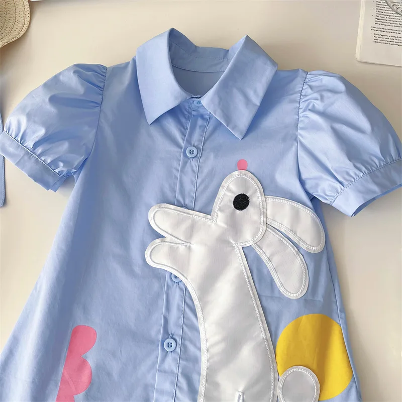 Girls Casual Dresses Cute Cartoon Dress Bunny Short Sleeve Shirt Dress Kids Clothes Girls for 3 To 7 Years Princess Dress