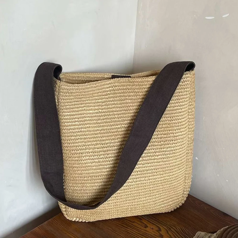 

Пляжные сумки из соломки для женщин: дизайнерские сумки и клатчи класса люкс, новинка 2026 года, вязаные из травы, с широкими ремнями, на плечо и через плечо