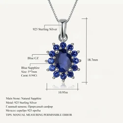 Gem's Ballet 0.94Ct Natural Blue Sapphire Genuine 925 Sterling Silver Pendants Necklace For Women Anniversary Gift Fine Jewelry
