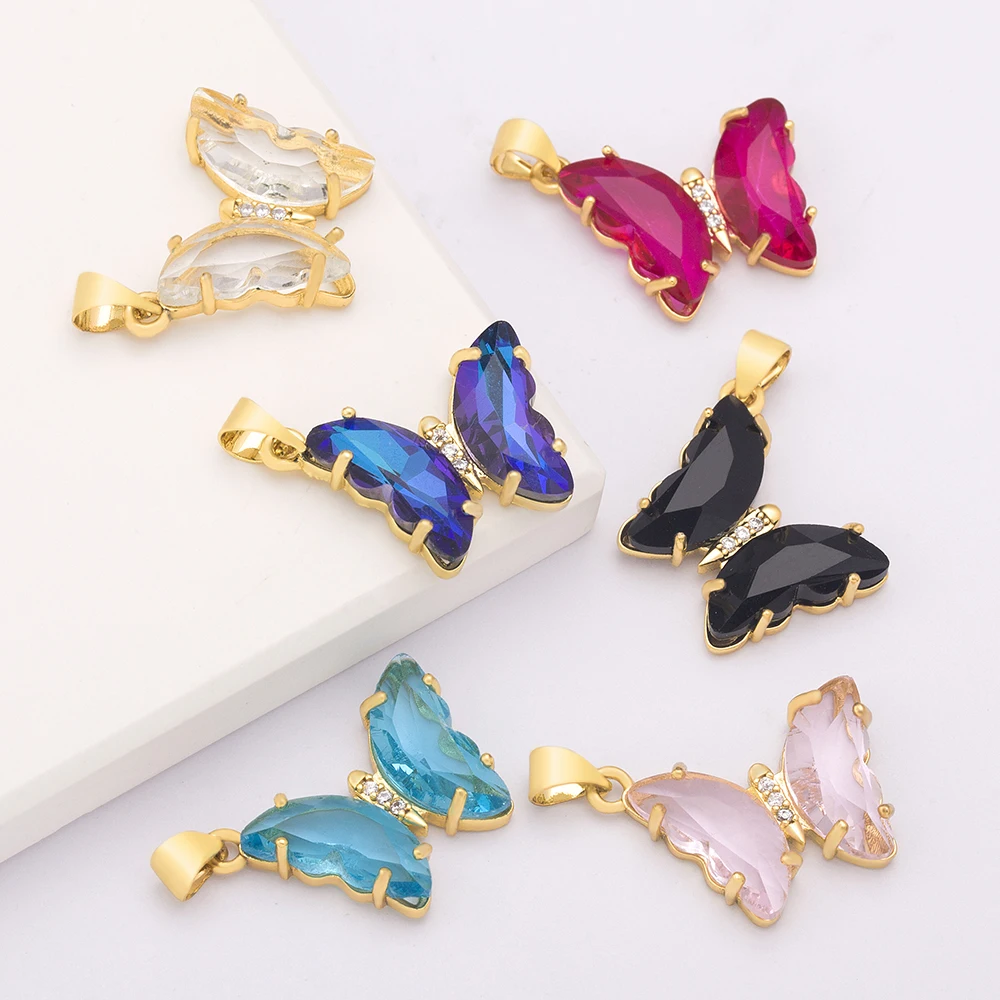 Rainbow Cystal Butterfly Pendant Charms for Jewelry Making Supplies Fashion Christmas Charm DIY Women Finding Jewelry Handmade