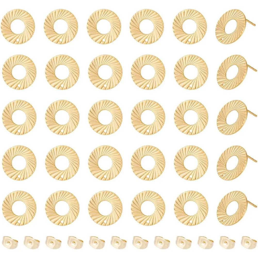 30 Pcs Stainless Steel Stud Earring Findings Donut Stud Earrings with Hole and Earring Backs Golden Hypoallergenic making kit