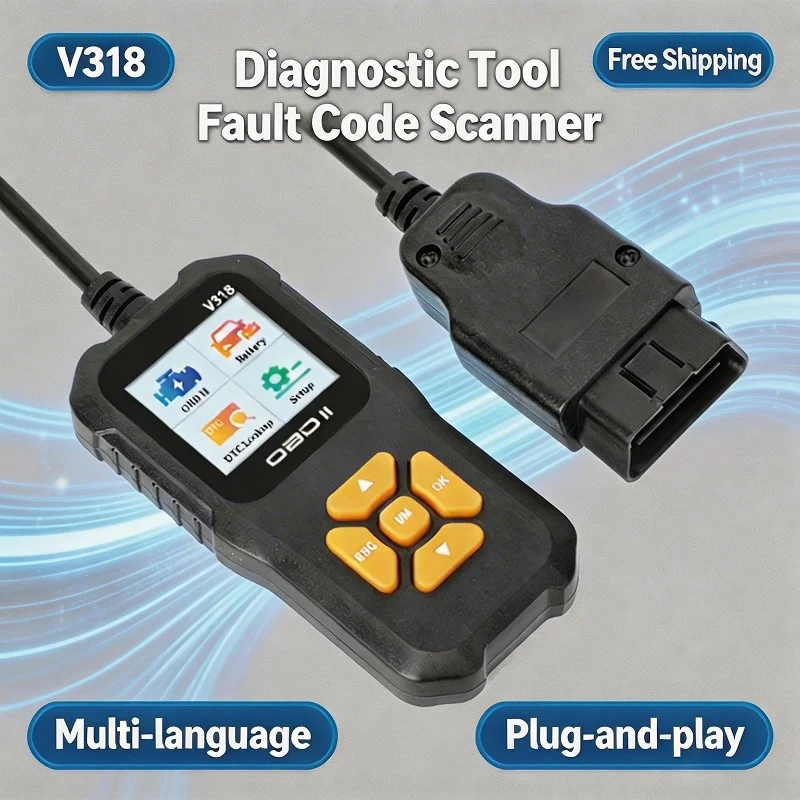 

OBD2 V318 Scanner Color Screen Clear Engine Error Codes Check Engine Indicator Diagnostic Tool Multilingual Battery Tester