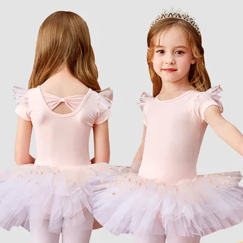 CLYFAN Kids Ballet Tutu Jurk Ballerina Party Pailletten Bloem Dans Kostuum Meisjes Bodysuit Ballet Rok