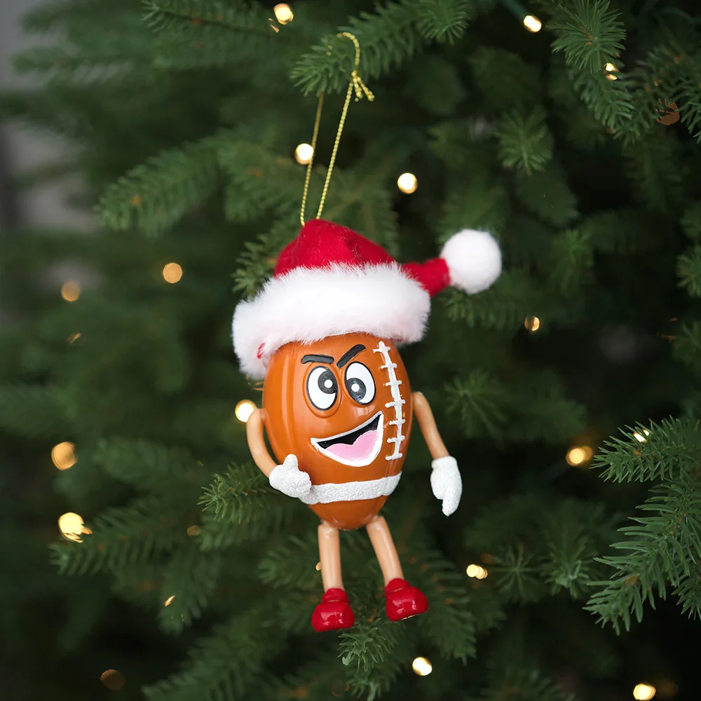 

Funny Christmas Sport Ball Sports Decorati Football Rugby Expression XMAS tree Pendant for Navida Gift New Year Wall Ornaments