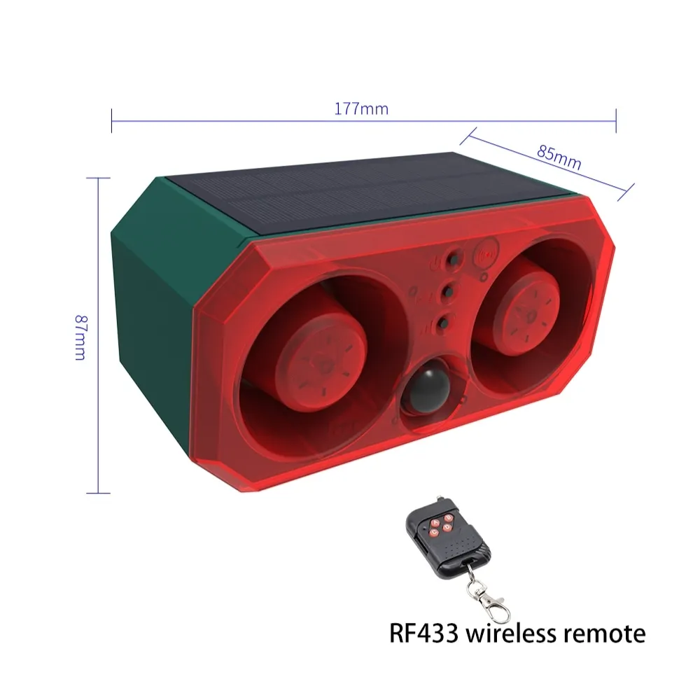 Solar Alarm Animal Repeller Two Speakers Recording Motion Detection Alarm Sensor Flash Sensing Extra Large Volume