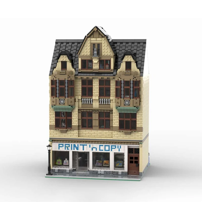 Street View Moc Baustein Modular Town House 'Print'n Copy' Gebäudemodell Technologie Ziegel DIY Montage Spielzeug Urlaub Geschenke
