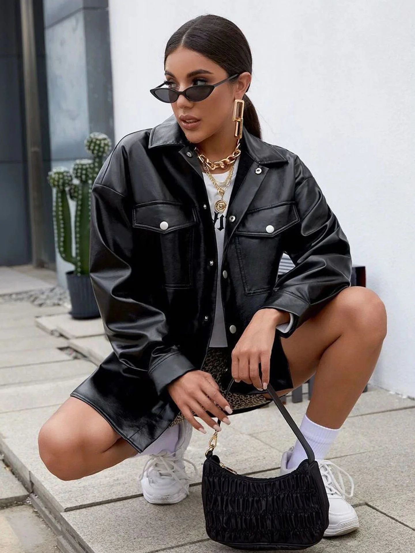 

Cool Girl Suede Jaet Women's Slim Fit Motorcycle Design Outerwear Sweet And Spicy Sle Long Sve Mid-Length Coat