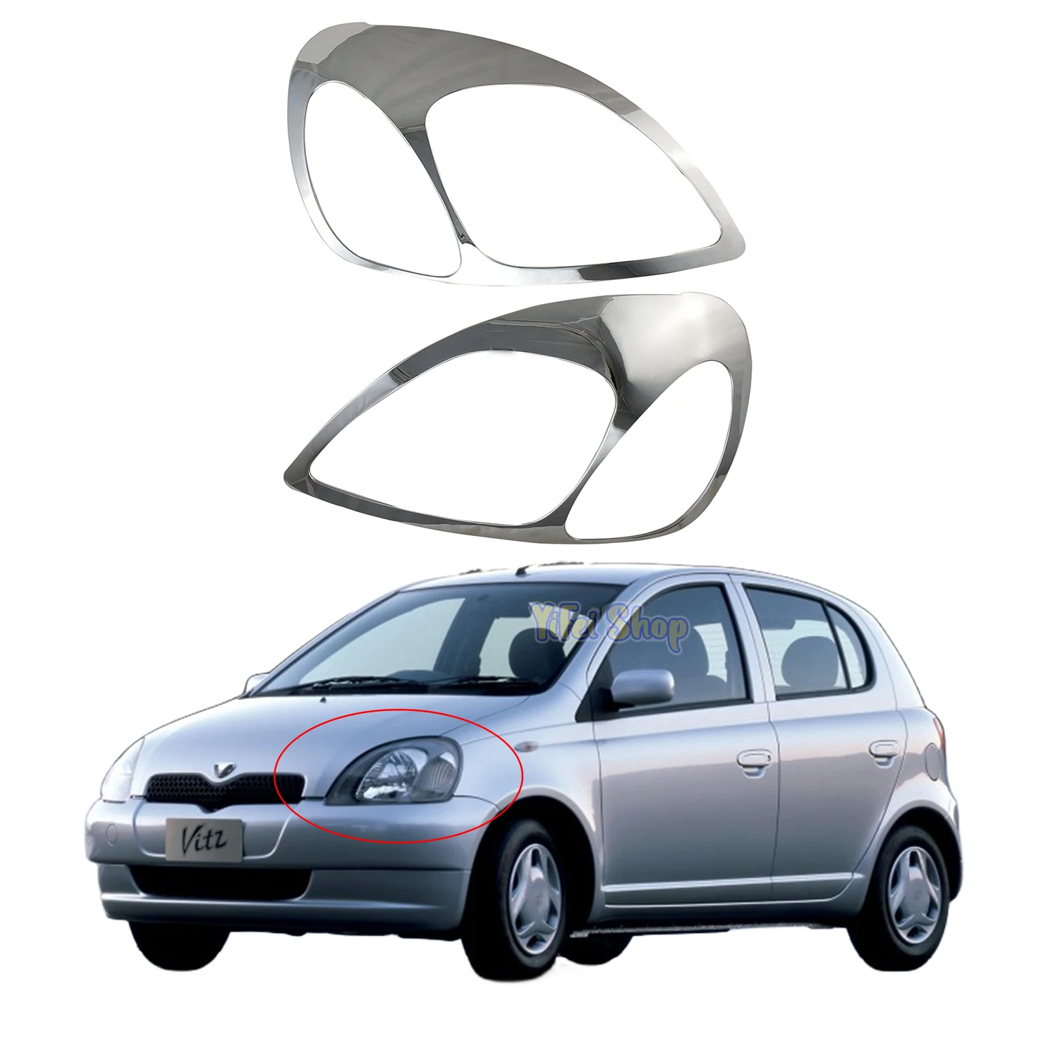 

2PCS New ABS Chrome Car Accessories Plated Head Lamp Cover Trim Paste Style For Toyota Yaris Vitz 1996 1997 1998 1999 2000