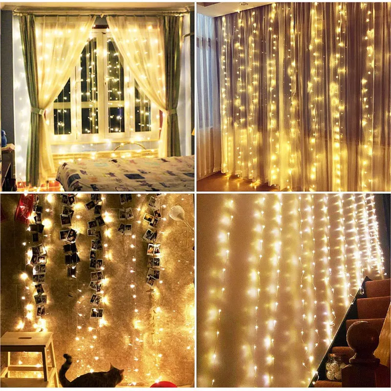 3/4/6M Garland Curtain for Room Wedding 2024 Christmas Lights Decorations Curtains For Home Festoon Led Light Decor Fairy Lights