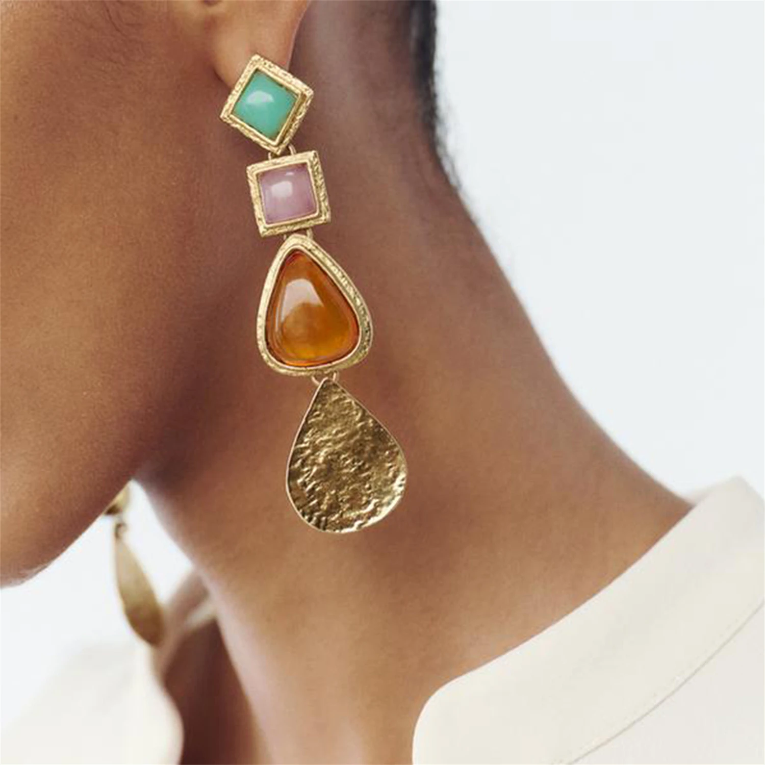 

WAKA Trendy Boho Colorful Geometric Drop Earrings - Vintage Multi-Layer Dangle Earrings for Women Party Fashion Accessory
