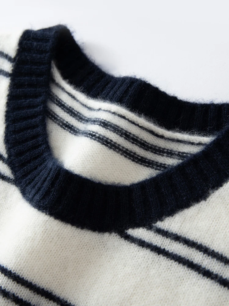 

Women Spring Autumn Vest Cashmere Sweater O-Neck Basic Sleeveless Pullover Waistcoat 100% Cashmere Knitwear Strip Clothing Tops