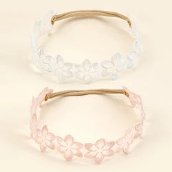 2pcs Baby Flower Decor Polyester Hair Band Wedding Party Lace Headband Elastic Flower Headband Baby Headwear Hair Accessories