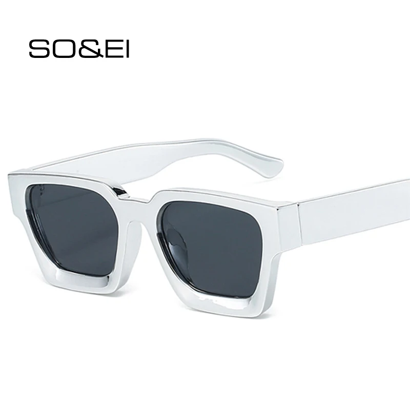 

SO&EI New Square Gold-Plated Sunglasses Women Men Shades UV400