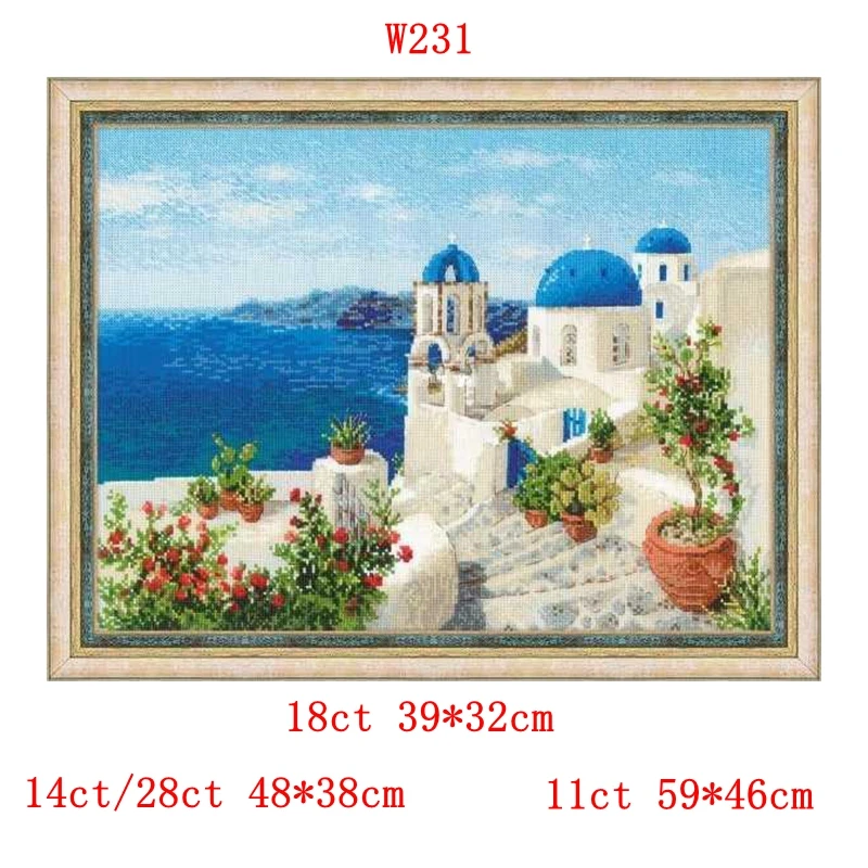 Cross-stitch Kit Santorini Seaside Scenery 28ct 18ct 14ct 11ct Precision Printed Fabric DIY Hand-Embroidered Materials Kit