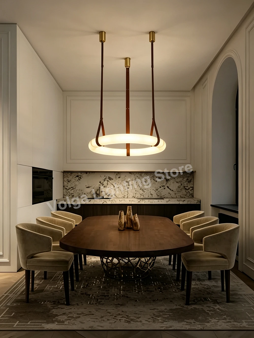 Modern Room Decor Oval Imitation Marble Pendant Lights, Dining Room Foyer Decoration Belt Light Fixture High-end Lighting