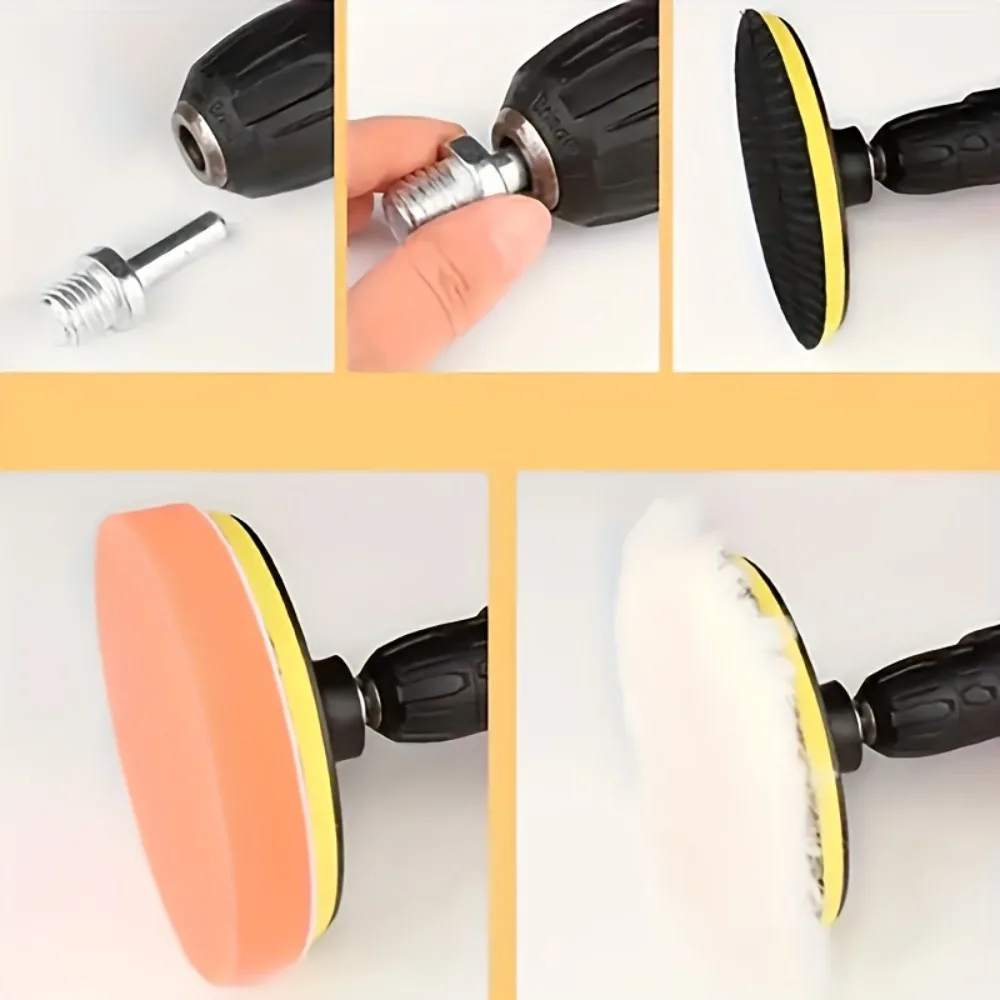 6Pcs 3 Inch Car Polishing Pad Kit Foam Buffing Sponge Wheel Set with M14 Drill Adapter Auto Waxing Polisher Pads Buffing Scratch