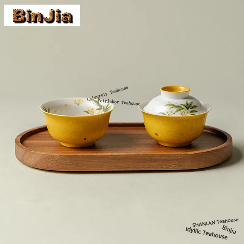 90ml Hand-painted Osmanthus Gaiwan Aesthetic Tea Tureen Tea Bowl With Lid Kit Tea Maker Cover Bowl Chinese Tea Set Collection