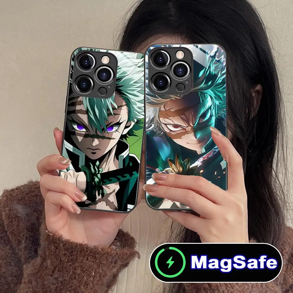 

Demon Slayer Sanemi Phone Case for iPhone 16 15 14 13 12 11 Pro Max Plus Mini MagSafe Glass Colour Protective Smartphone Luxury