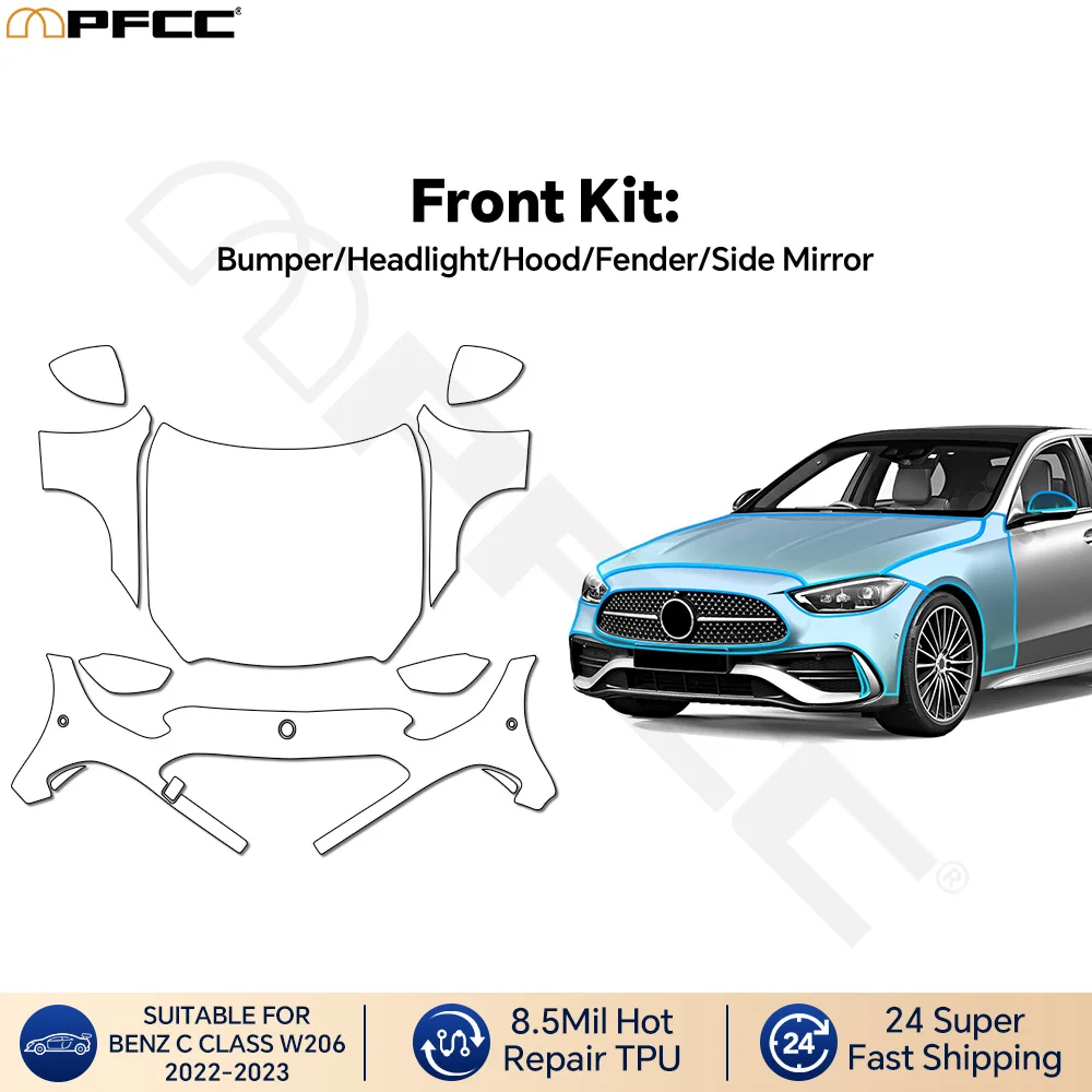 For Mercedes Benz C Class W206 2022 2023 TPU Paint Protection Film Pre-cut Clear PPF Car Body Anti-Scratch Resistant Invisible