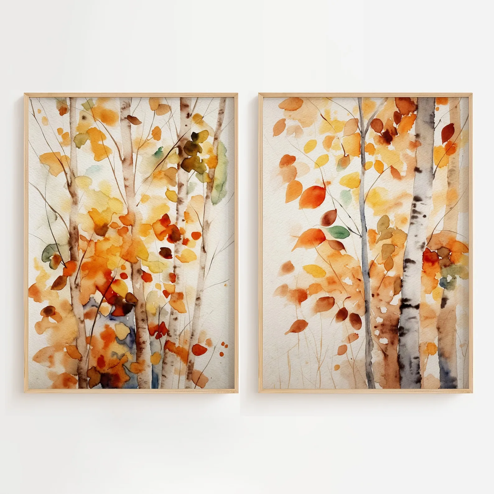 2PCS Large-sized frameless canvas paintings,2pcs/Set Modern Fall Birch Watercolor Canvas Wall Art Prints Aspens Wall Art Autumn