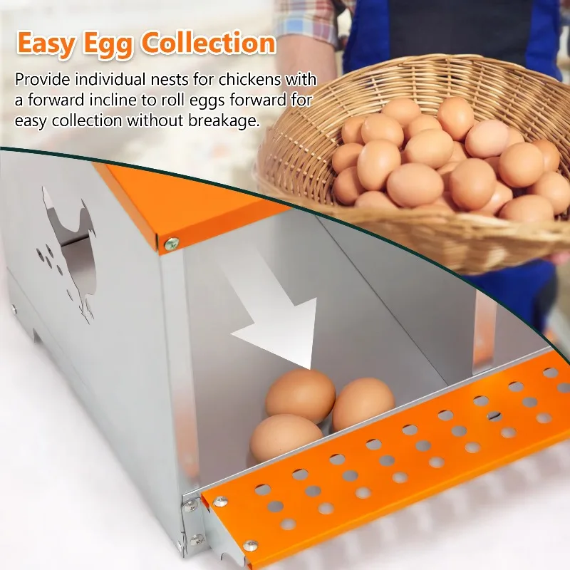 4-Bay Metal Nest Box-Wall Mount for Hens/Ducks, Easy Egg Collection & Assembly, Vented Galvanized Steel Coop Equipment