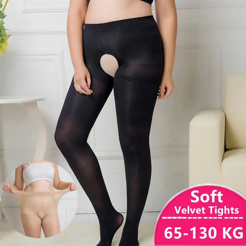 130kg Women's Crotchless Pantyhose 120D Sexy Elastic Velvet Open Tight Super Stretchy Large Size Autumn Pantyhose