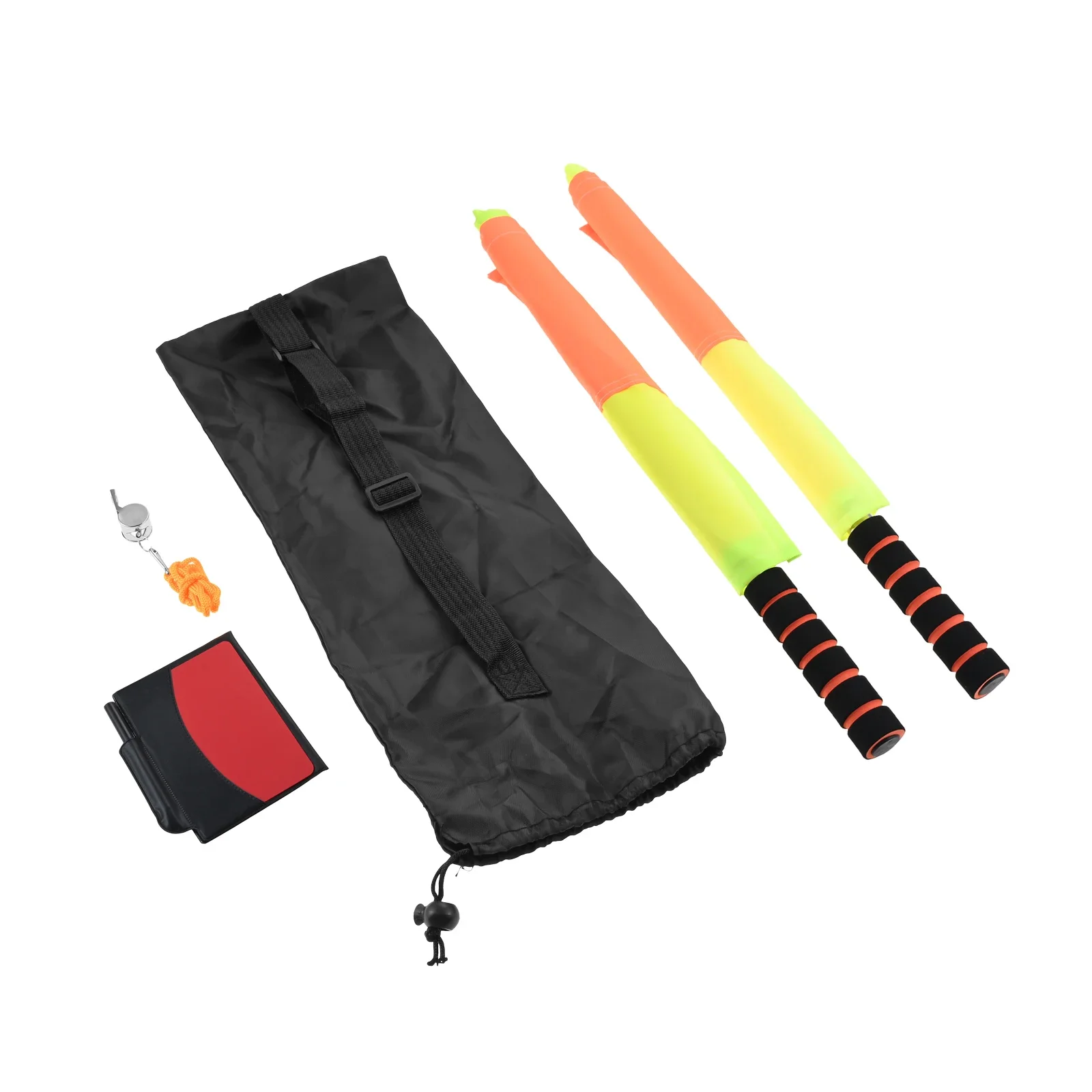 Referee Soccer Football Match Linesman Flags Set, Red Yellow Cards Notebook Pencil, Coach Stainless Steel Whistles with Lanyard