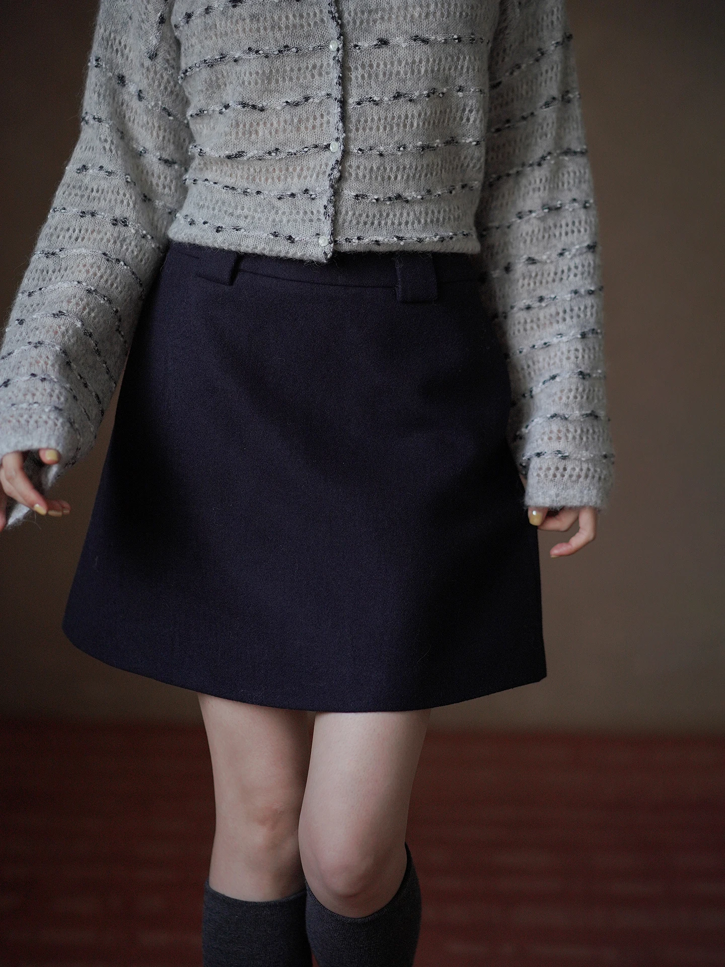 High Waist A-Line  Skirt Wool Blend Basic Style Slimming Short Skirt for Women Commute Casual Daily Citywalk