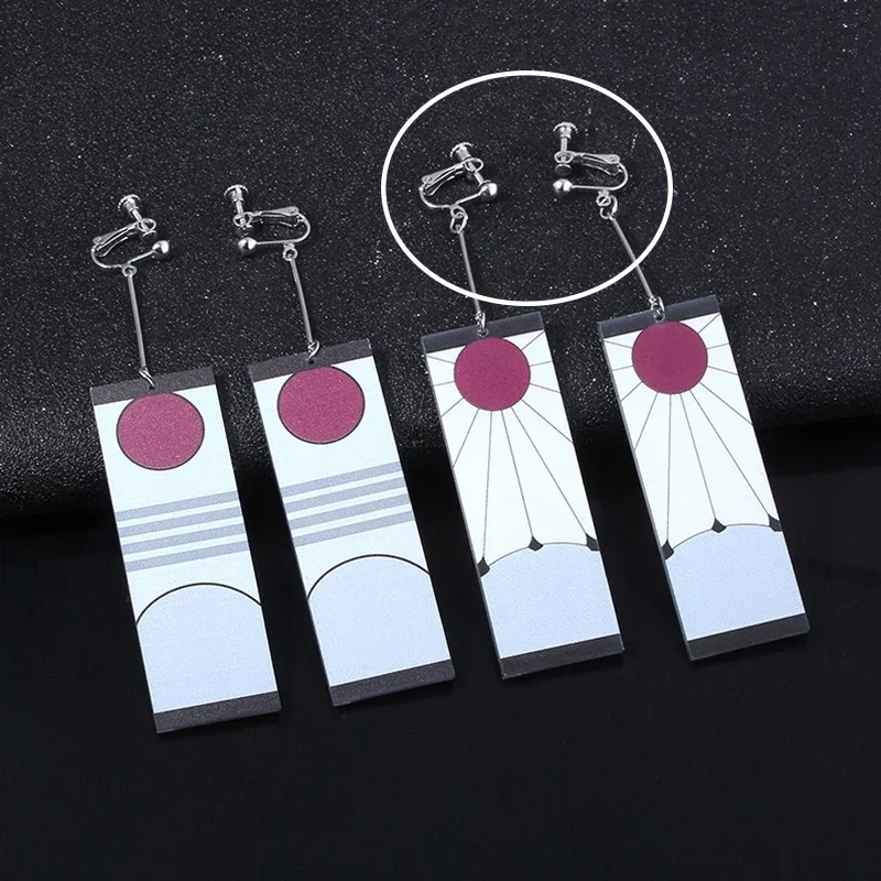 Fashion Clip Earrings For Men Demon Slayer Kimetsu no Yaiba Kamado Tanjirou Acrylic Ear Clips Women Cosplay Earrings Jewelry