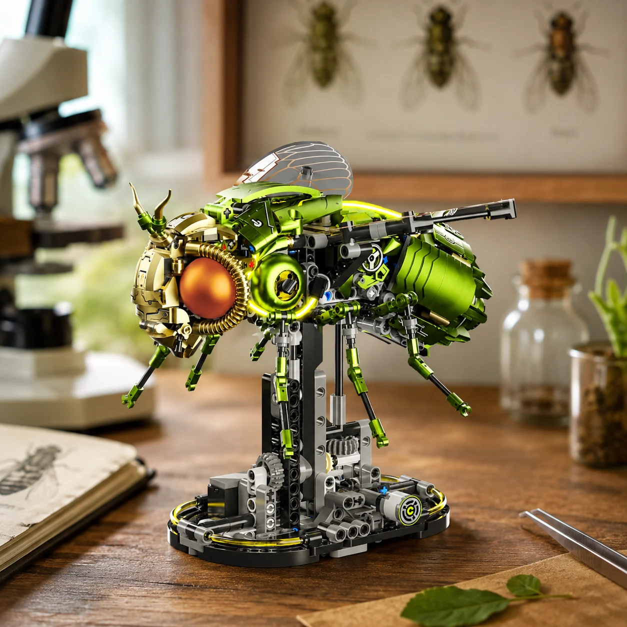 FUNXINEE 1038pcs Technical Drosophila Fly Building Blocks, Cyberpunk Mechanical Linkage Insect Model, Light STEM Toy Gift view 2