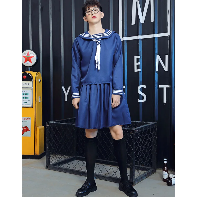 Male Japanese School Uniform JK Suit Navy Blue Sailor Shirt Boy Girls Tops Skirt Set Bad Girl Summer Dress Cosplay Costumes