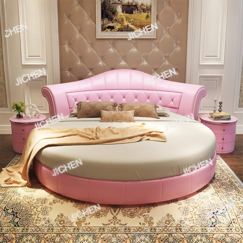 

Красивая розовая двуспальная кровать принцессы, современная двуспальная кровать размера «queen-size», удобная круглая кровать, роскошный каркас кровати, мебель для спальни Camas Twin
