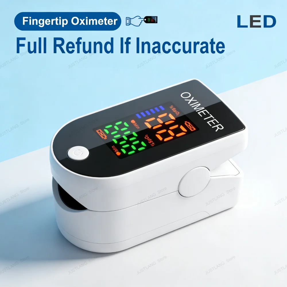 JUSTLANG Fingertip Pulse Oximeter With Case Portable 4 Color Blood Oxygen Saturation Monitor LED Display Fingertip Oximeter SPO2
