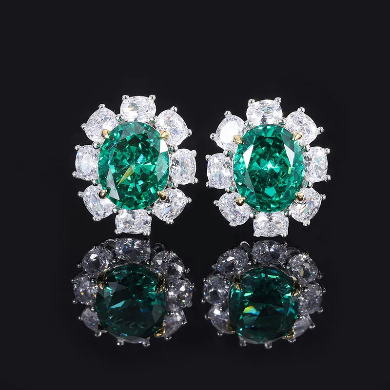 Jóias s925 prata internet celebridade alto carbono diamante ren corte estilo simples brincos pedra principal 8*10