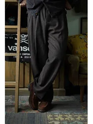 Second Order Neppy Tweed Wool Pleated Pants Vintage Style Men's Casual Trousers