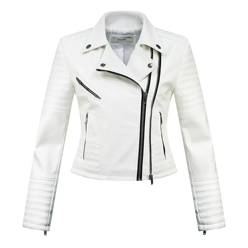 PU Leather Motorcycle Jacket, Slim Fit, Short Lapel, Black Zipper, Versatile Rock Sports, Autumn, Winter